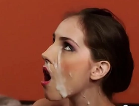 Kinky bombshell receives spunk flow on her face guzzling throughout the love juice