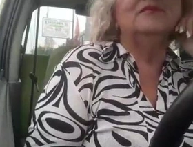 Naughty granny with big on the level Bristols wanks here the car