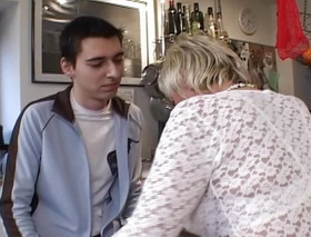 Blonde German granny gets her pussy pleased wits a young stud