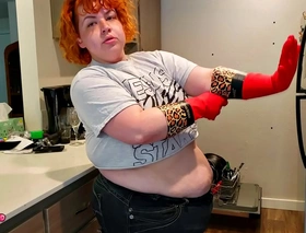Red rubber gloves and fat ass