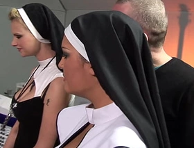 Two naughty nuns get surprised with big hard jocks
