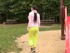 Bursting At hand Pee In A Public Park, Young Dame Faces An Embarrassing Situation