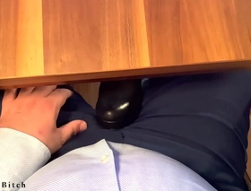 Secretary in glorious hose n leather postilion gives boss tiny footjob - that guy ejaculates in matter pants businessbitch