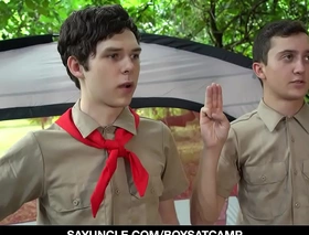 Two camp guys grimaced for shriek following orders