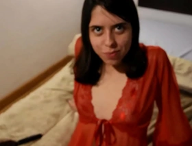 Girlfriend in red lingerie wants her boyfriends dick